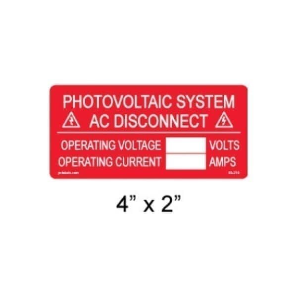 PHOTOVOLTAIC AC DISCONNECT INFO LABEL