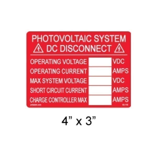 Photovoltaic system DC disconnect label